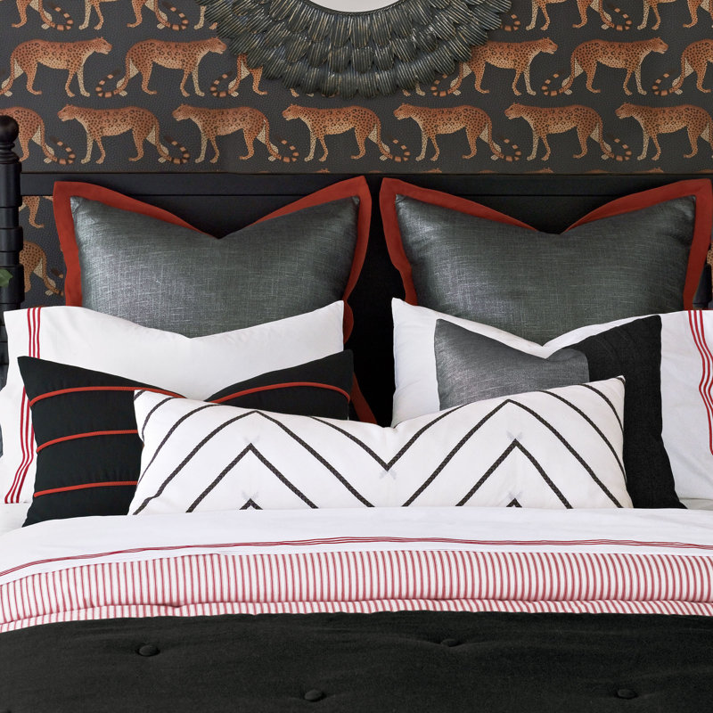Percival White and Black Chevron Linen Blend Lumbar Pillow