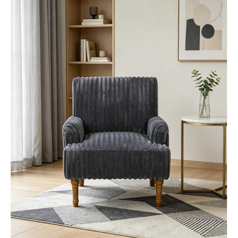 Chaise d'appoint en velours côtelé avec pieds en bois robustes, Dark Grey