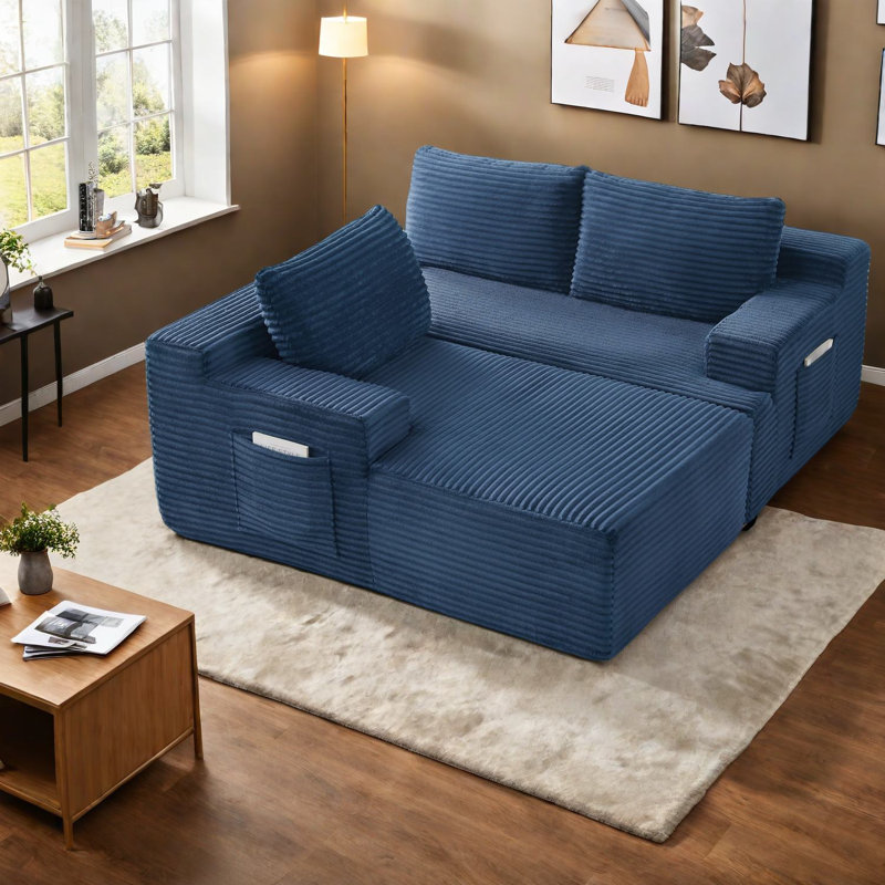 Multifunctional Blue Corduroy Sofas, Comfortable Modular Design For Home