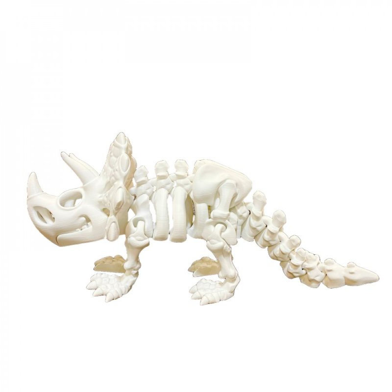 Figurine tricératops blanche imprimée en 3D, H 6 po x l 1 po x P 13 po, Blanc