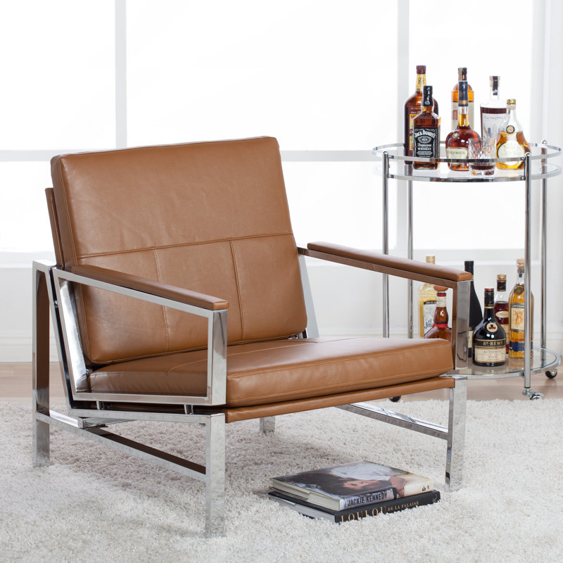 Fauteuil de 29,75 po de largeur Varnado, Similicuir brun, Chrome