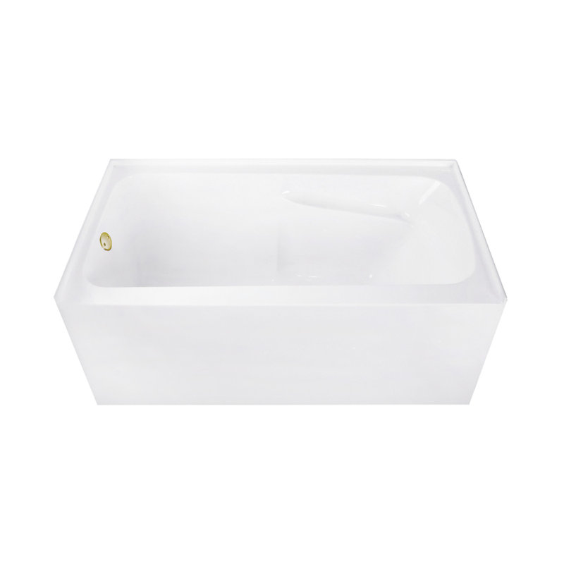Kingston Brass Aqua Eden 54-Inch Acrylic Rectangular 3-Wall Alcove Tub With Armrests, Left, Brushed Brass