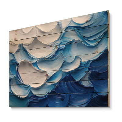 Océan bleu délicat pétales de fleurs I - fleurs, art mural en bois - sur bois de pin naturel