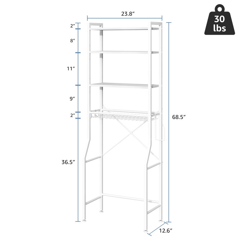 68" Industrial Over-the-Toilet Storage Rack, 4-Tier Space-Saving Bathroom Organizer with Manufactured Wood Shelves and Metal Frame, White