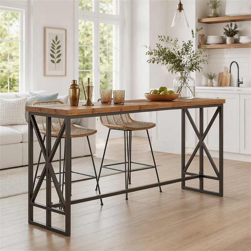Table de bar rectangulaire 62,6 po, table bistro Farmhouse à hauteur de comptoir avec repose-pieds en métal pour bar