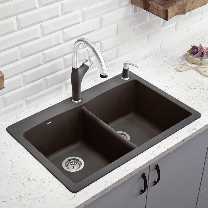 Diamond SILGRANIT 33" L x 22" W Double Bowl Drop-In/Undermount Kitchen Sink, Soft White