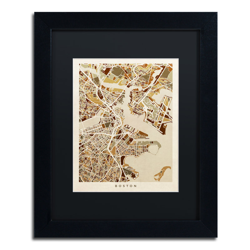 « boston ma street map », impression encadrée, H 14 po x l 11 po x P 0,5 po, Noir