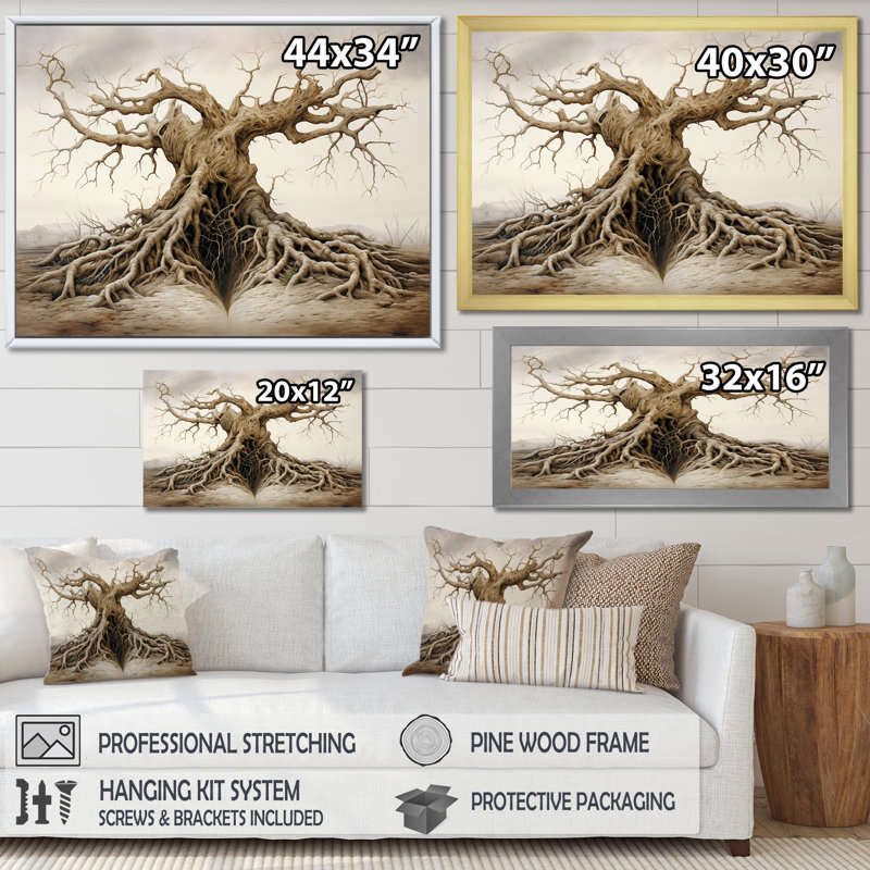 " Twisted Roots Surreal Tree ", Gold Picture Framed, 12" H x 20" W x 1" D
