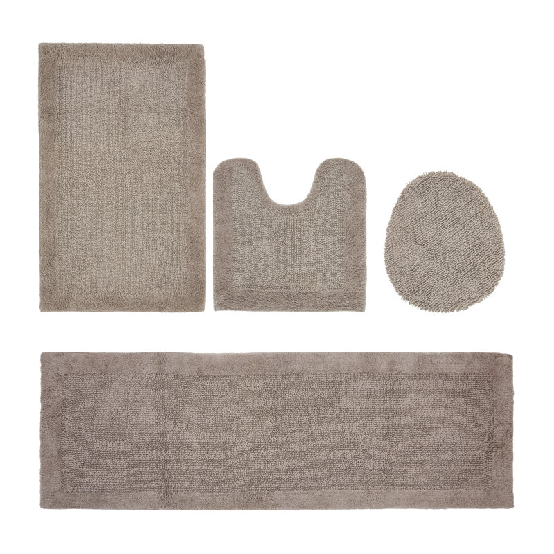 Edge 100% Cotton 2370 GSM Tufted Reversible 4-Piece Bath Rug Set – Ultra Soft, Highly Absorbent, Machine Washable, OEKO-TEX Certified, Ideal for Shower, Bathtub, Vanity & Sink Areas, Beige