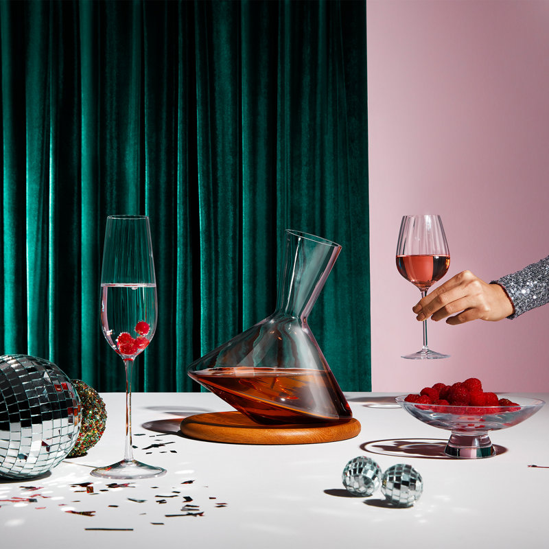 Clear Lead-Free Crystal Wine Decanter with Wooden Base