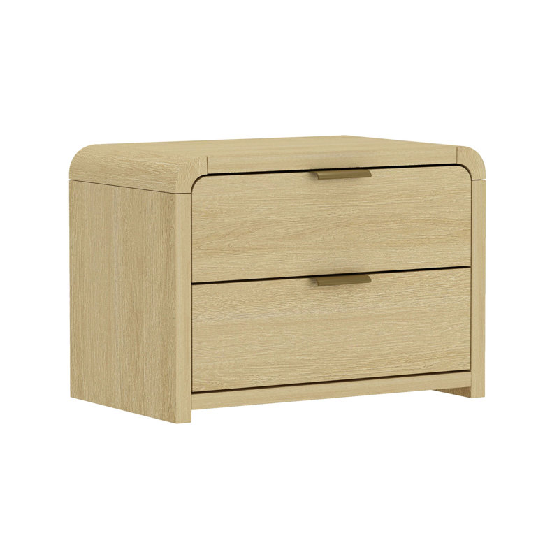 Hedden Nightstand with 2 Drawers in Natural Oak, Natural Oak/Gold