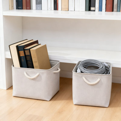 Large Fabric Storage Baskets 2-Pack, Foldable Closet Organizers With Handles For Shelves, Clothes, Towels, Blankets, And Toy Storage, Light Beige Canvas Bins For Home Organization