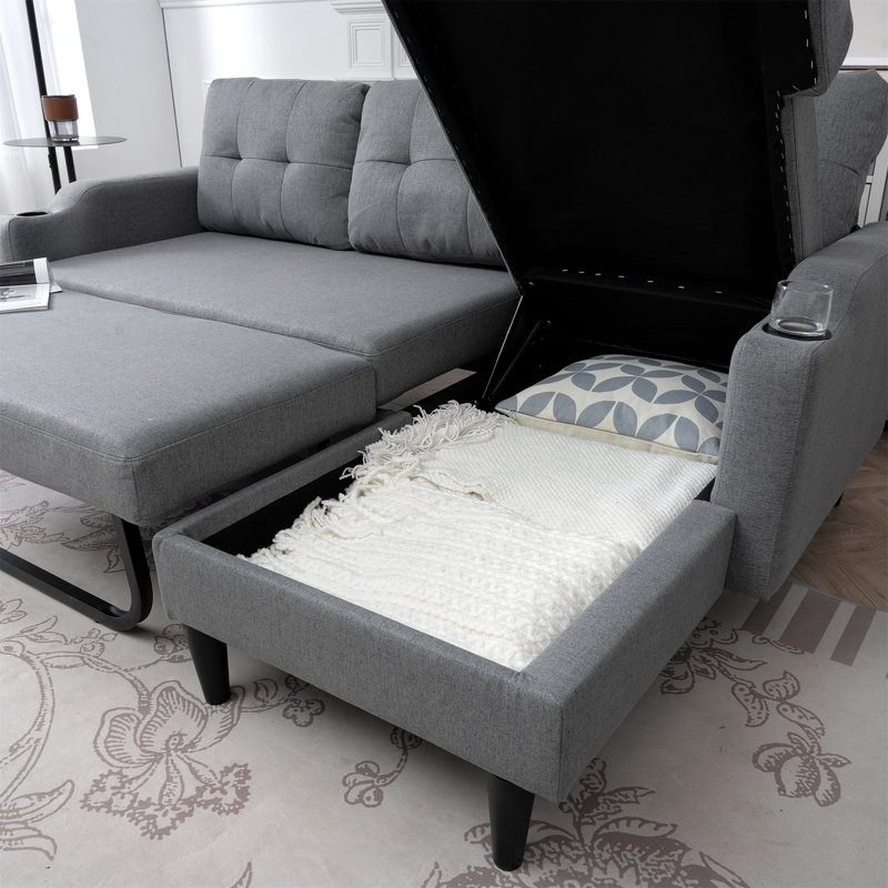 Modern Sofa Bed, Gray Fabric