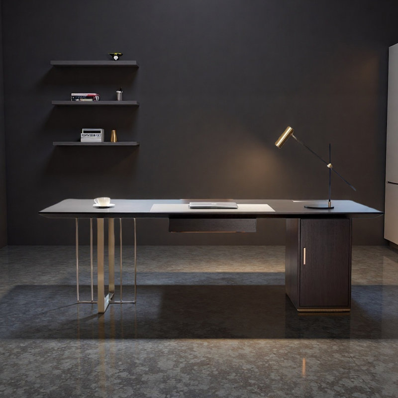 Bureau moderne en bois massif minimaliste avec pieds en métal, 29.5" H x 94.5" W x 35.4" D