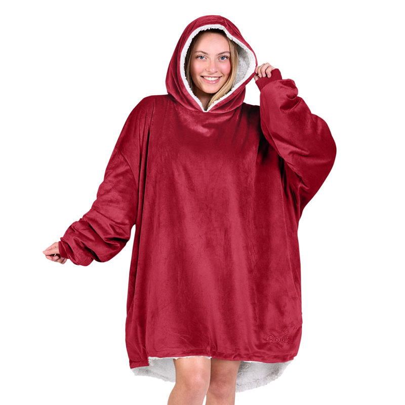 Couverture en sherpa à capuche portable, Rouge, Adulte