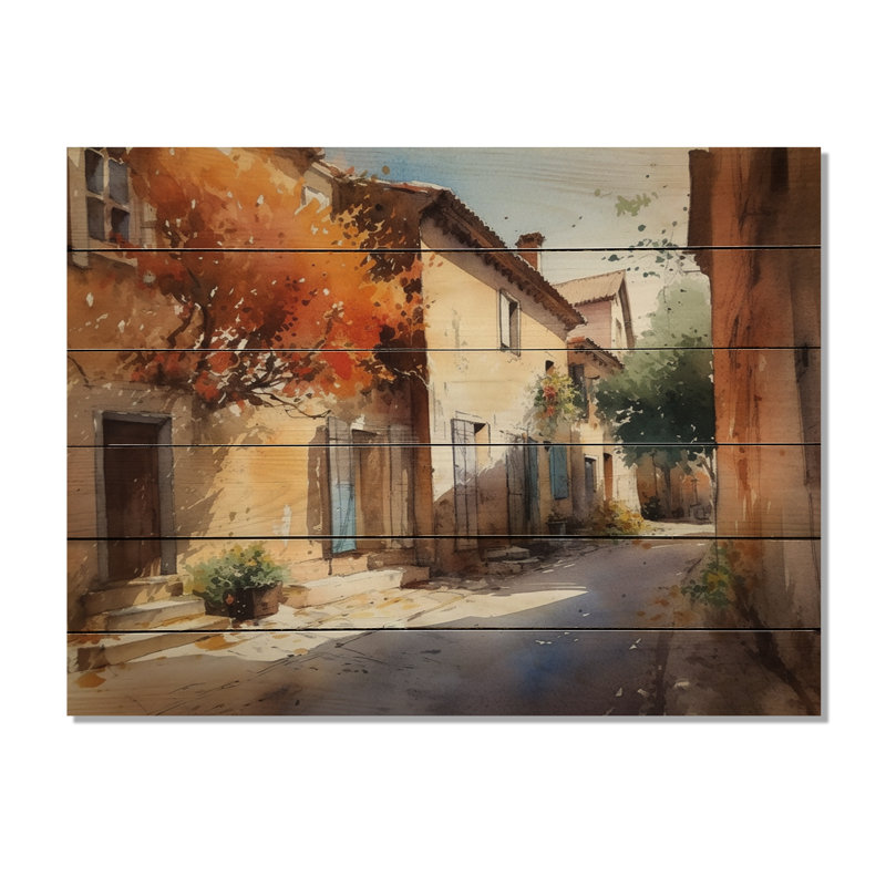 Méditerranée, village III, impression sur bois, H 10 po x l 20 po x P 0,78 po