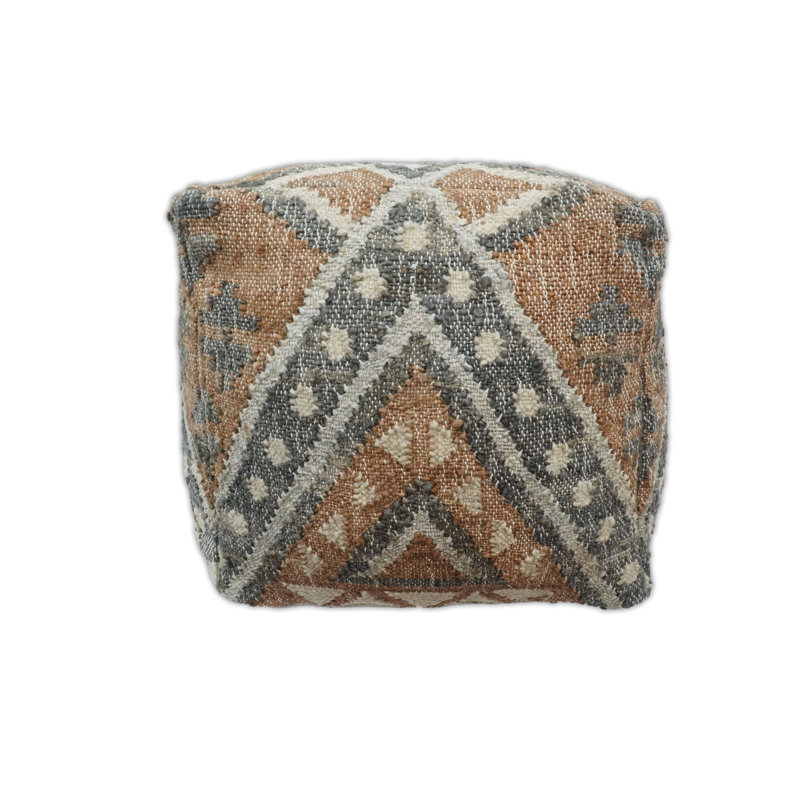 Upholstered Pouf, Brown Jute