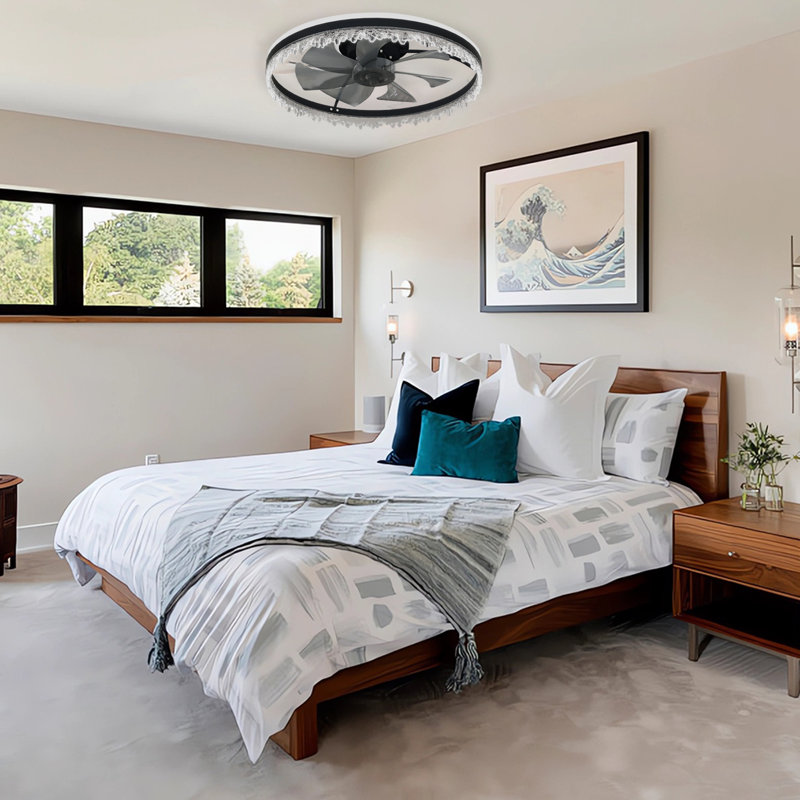 Indoor Bedroom Flush Mount Ceiling Fan with Light, LED Bladeless Ceiling Fan with Remote Control and Light Kit Include, Ideal For Low Ceilings