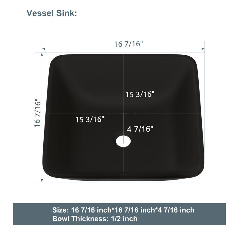16" L x 16" W Glass Bathroom Vessel Sink Tempered Glass Above Counter Sink with Faucet and Drain