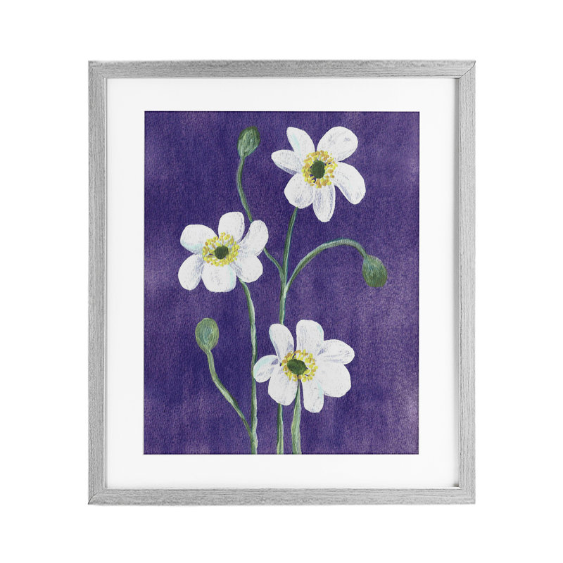 Trio de coquelicots en acrylique, reproduction sous verre, design par Camila Juncos, H 21 po x l 17 po, Cadre de ferme gris