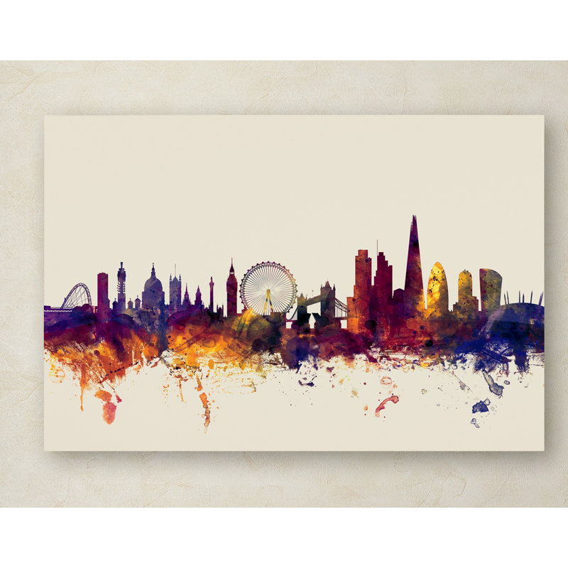 «London England Skyline», impression, H 16 po x l 24 po x P 2 po, Toile tendue, Pas de tapis