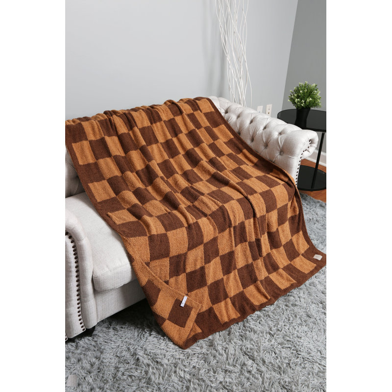Jeté doux à carreaux , Brun