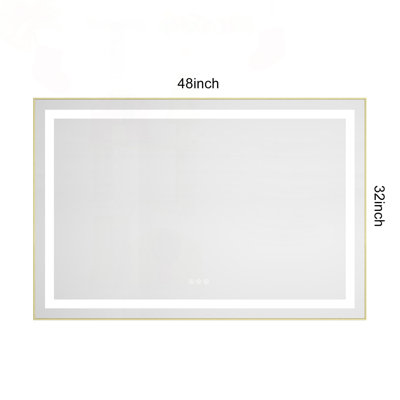 Miroir de salle de bain à DEL avec cadre en aluminium et antibuée, 48 po x 32 po