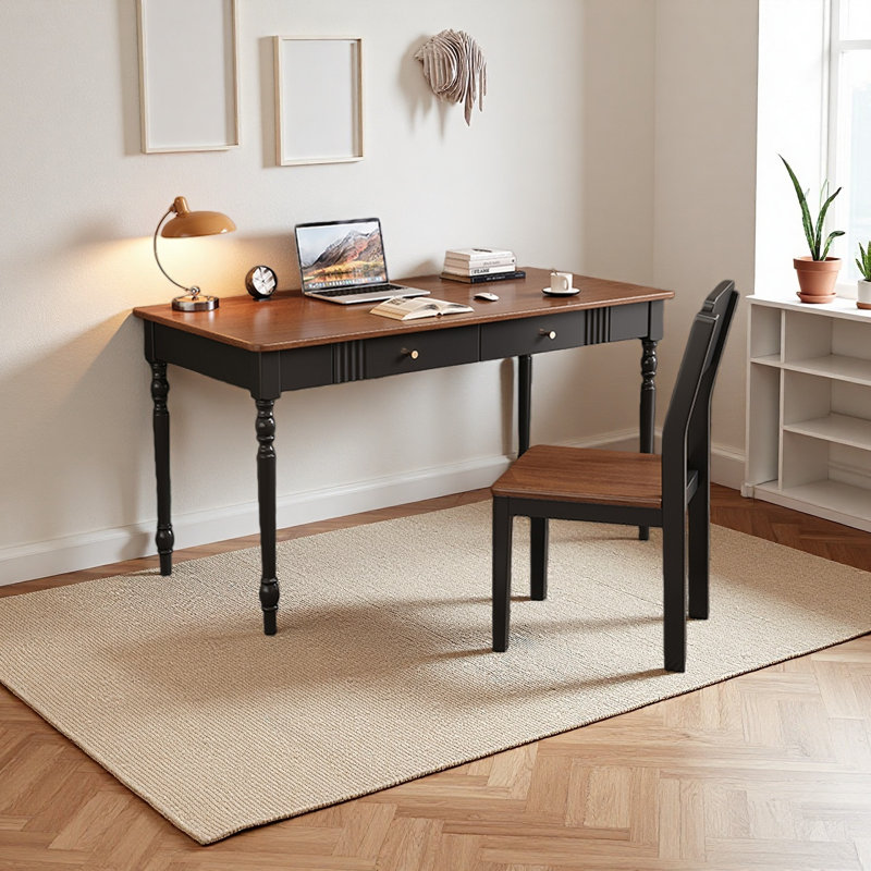 Bureau rétro en bois massif noir, H 29,52 po x l 47,24 po x P 23,62 po