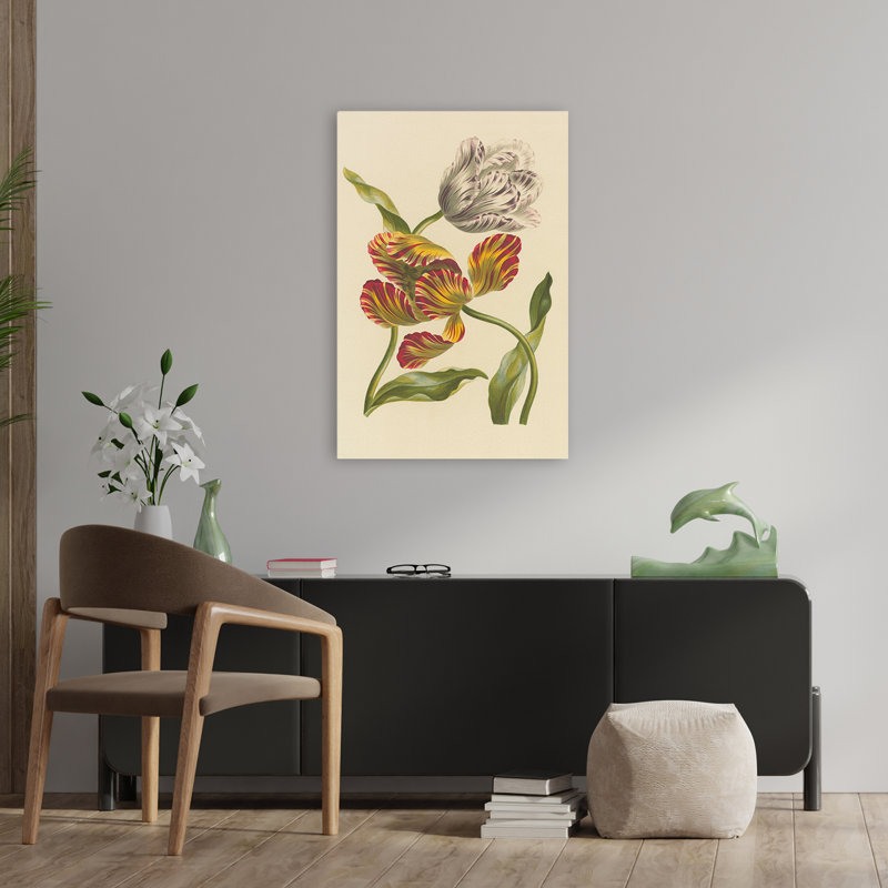 Rétro et deux tulipes, H 36 po x l 24 po