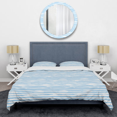 Motif à rayures bleues et blanches - Ensemble de housse de couette abstrait - Microfibre de polyester