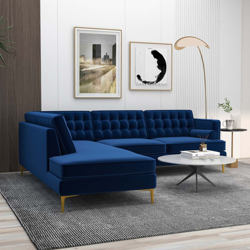 Canapé modulaire, Orienté à gauche (vu de face), Velours bleu
