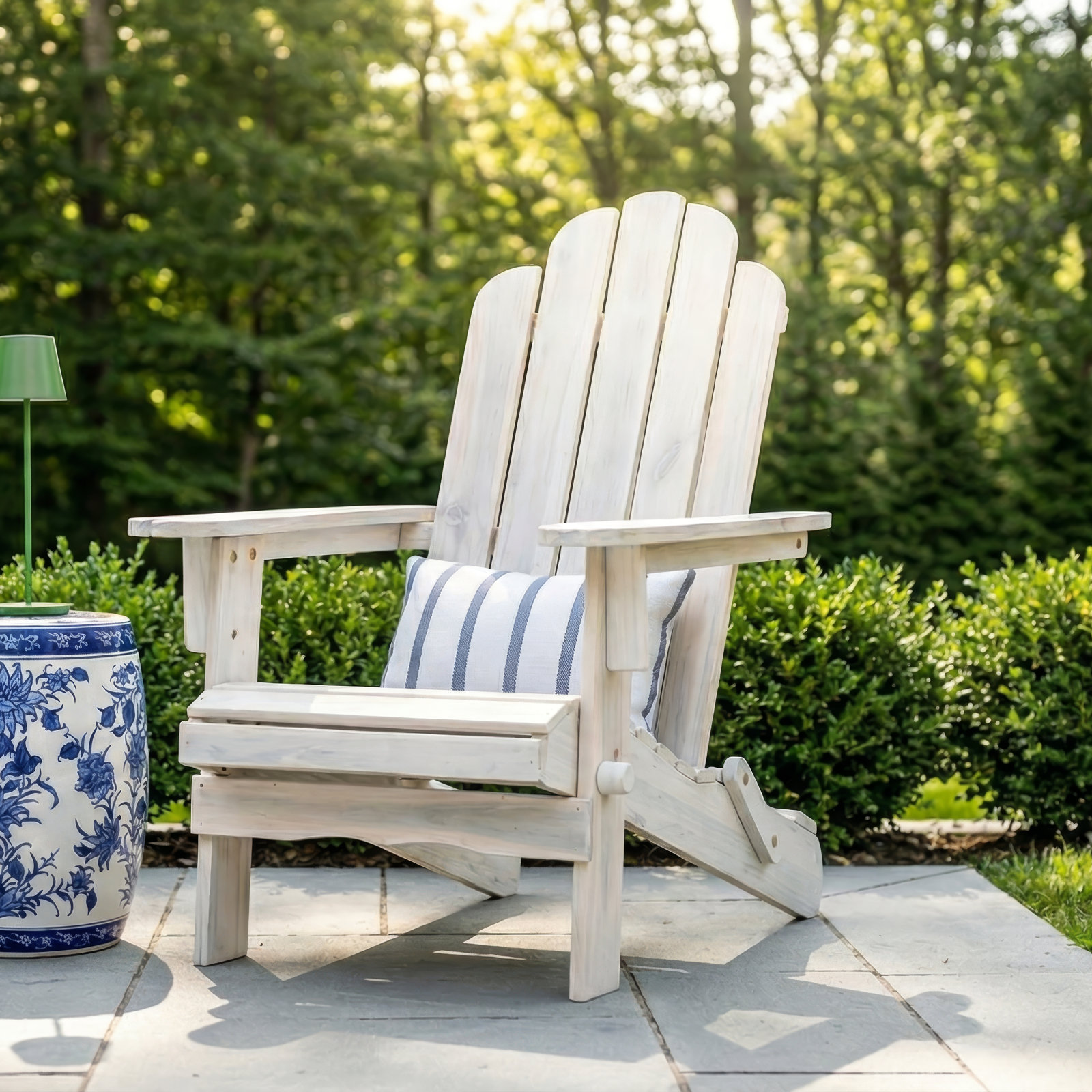 Blackwell Acacia Foldable Outdoor Adirondack Chair, White Wash
