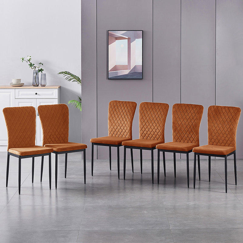 Velvet Upholstered Dining Chair Set High Back, Orange