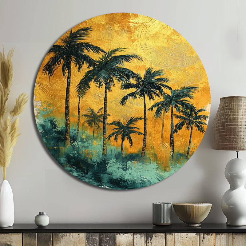 Conchata - palmier rond, art mural en métal, H 23 po x l 23 po