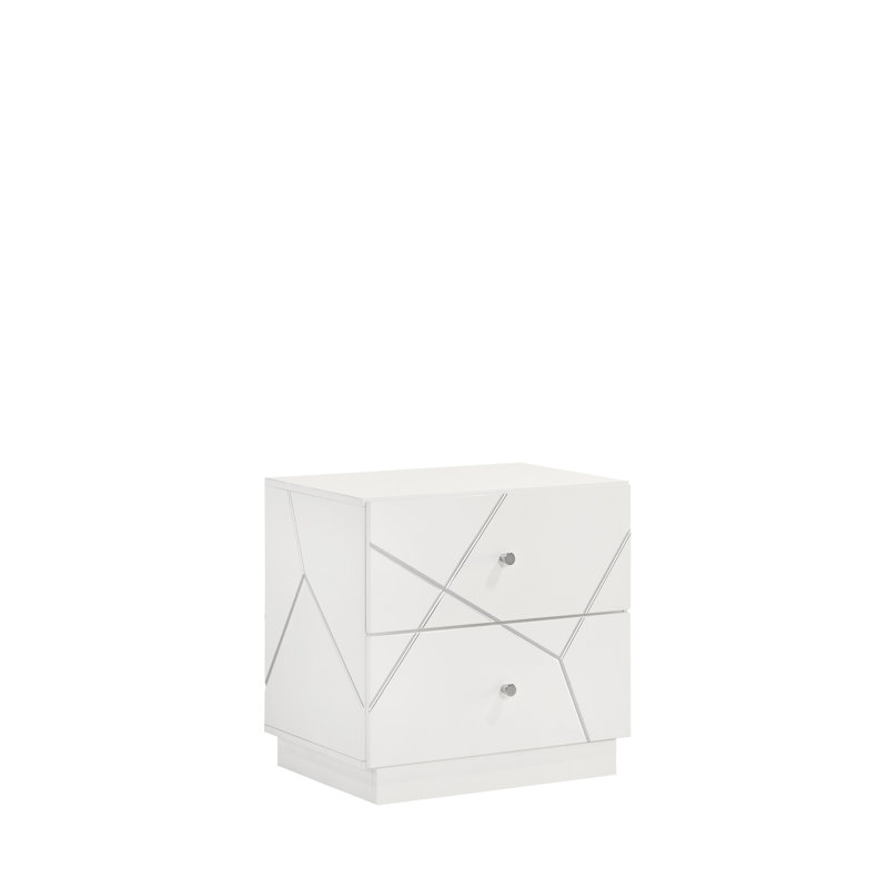 Table de chevet moderne Archlebov avec finition blanche, tiroir géométrique et intérieur en velours rouge pour tiroirs laqués