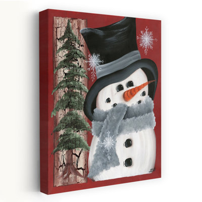 Smiley bonhomme de neige - bonhomme de neige contemporain avec chapeau haut de forme et écharpe rouge hiver