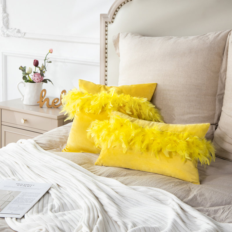 Housse de coussin en plumes, H 18 po x l 18 po, Jaune, Pillow Cover