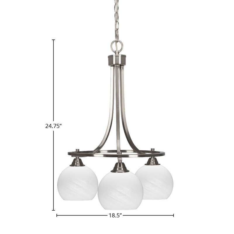 Lustre 3 lumières avec verre 5,75 "Ampere Paramount, Blanc, Nickel brossé