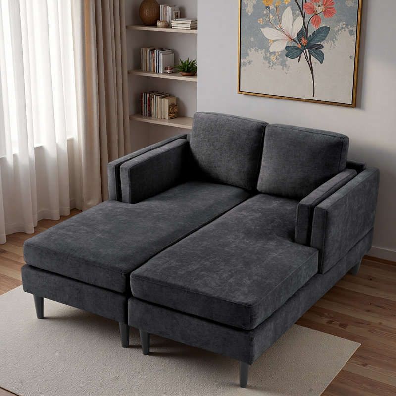 Chaise longue moderne à combinaison libre avec accoudoirs à double couche, Noir