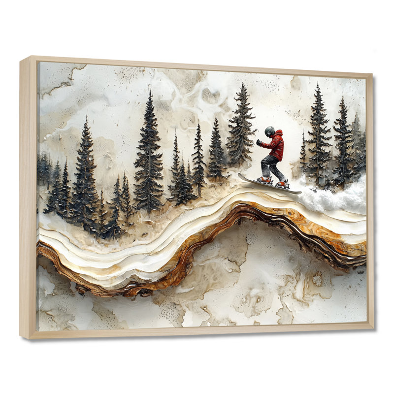 Cyrstal Snowboard Carve The Slopes I - Ski, art mural, Brun, H 24 po x l 32 po, Floater Framed