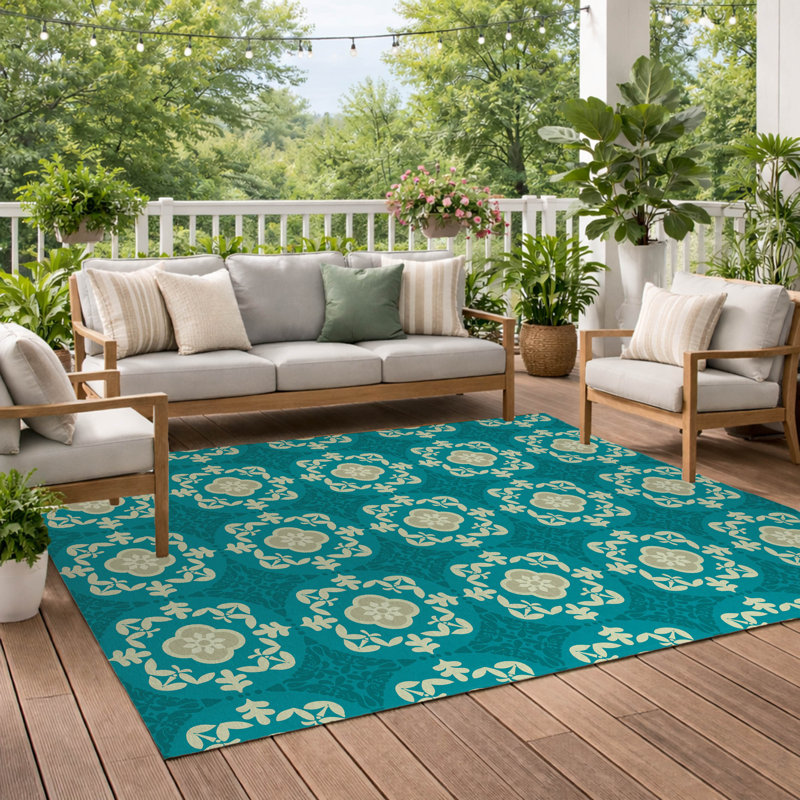 Tapis d'extérieur antidérapant Edan, Sarcelle, Rectangle 60 po x 84 po