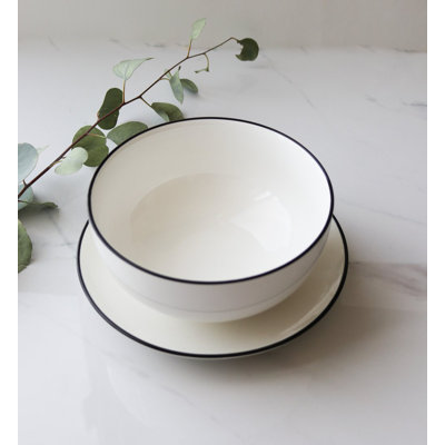 "The Minimalist Collection" White With Black Rim - Large Bowl 7" (Set of 4)