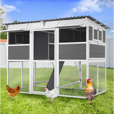 83'' Extra Large Chicken Coop With Run, Wood Chicken House With 6 Nesting Boxes & Roost Bar