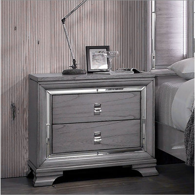 Table de chevet contemporaine en bois massif gris clair 1Pc