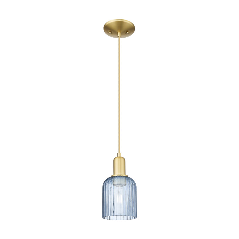 Mini luminaire suspendu suspendu 1 lumière Downtown, H 10 po x l 5 po x P 5 po, Bleu, Nickel satiné brossé