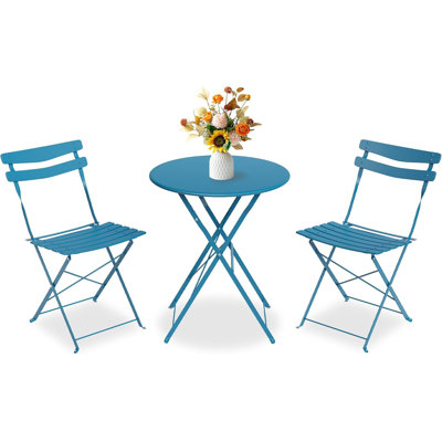 Ensemble bistro 3 pièces - Mobilier de patio pliant peu encombrant en acier avec 2 chaises et table bistro, pour patio extérieur, balcon, jardin