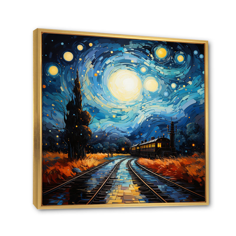 " Blue Train Rails By Vincent I ", Gold Floater Framed, 24" H x 24" W x 1" D
