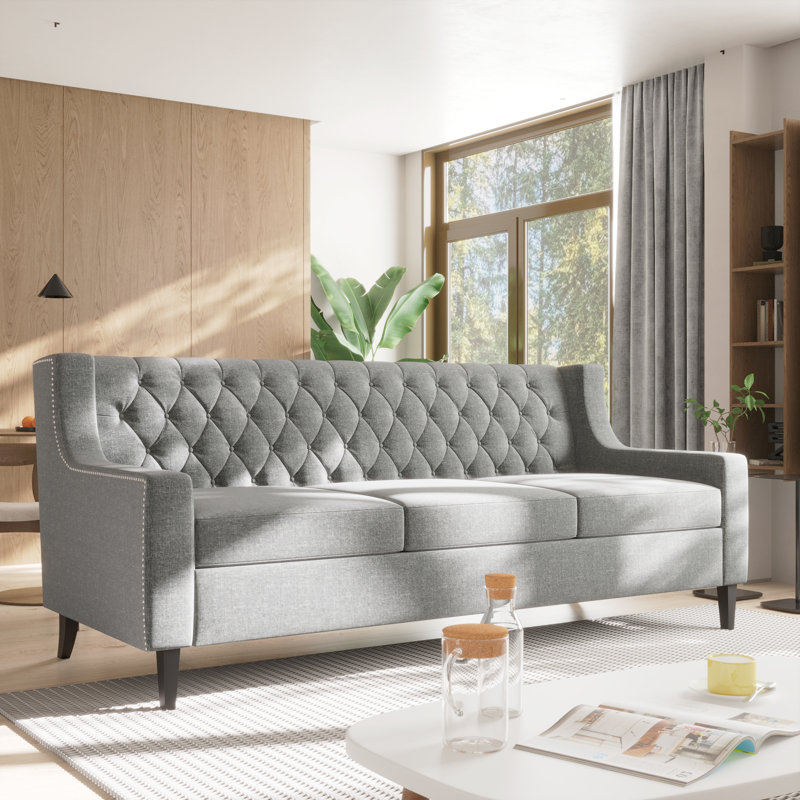 70.75" W Upholstered 3 Seater Sofa, Gray