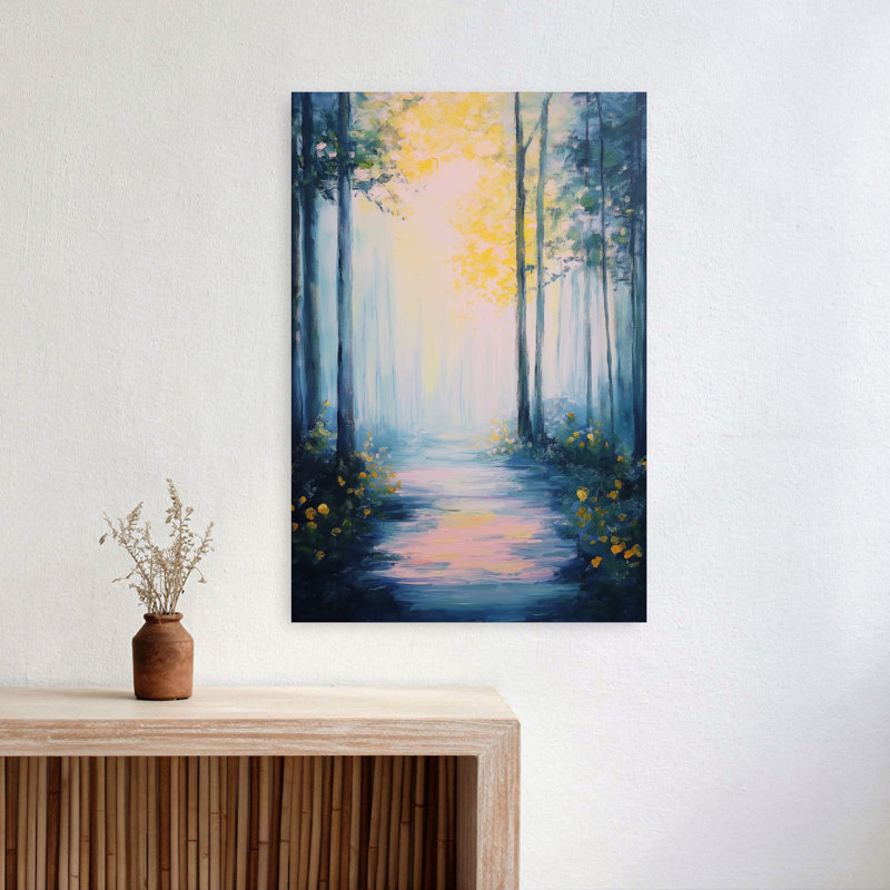 «Blue Forest At Sunrise», art mural contemporain abstrait, 24" H x 16" W