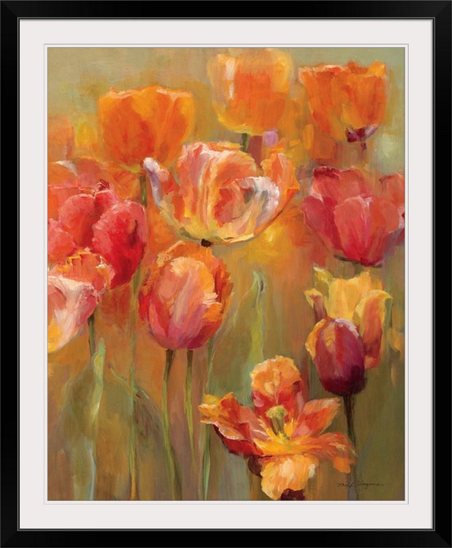 «Tulips in the Midst II» par Marilyn Hageman, reproduction d'art, H 38 po x l 32 po x P 1 po, Cadre noir